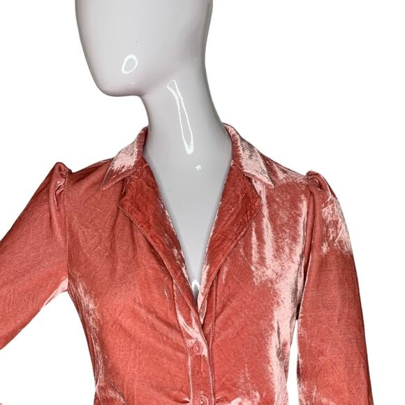 MINKPINK NWT Collared Mini Dress Long Sleeve Front Buttons Closure Blush Size M - Picture 5 of 13